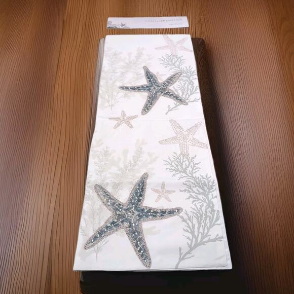 Coastal Collection Other - Coastal Collection Table Runner 13x72 Cream Beach House Starfish Sea Life NEW